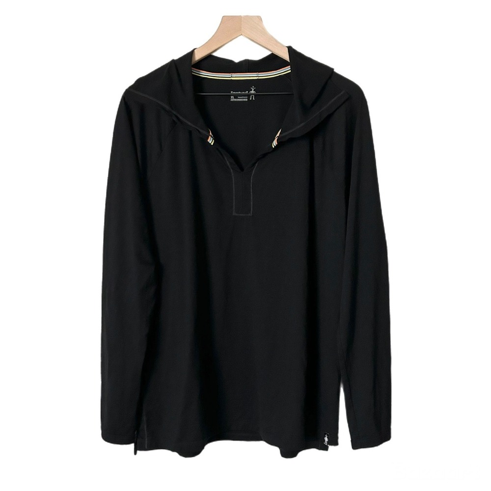 Smartwool Women's Merino Wool Long Sleeve V-Neck Pullover Hoodie Black Size XL